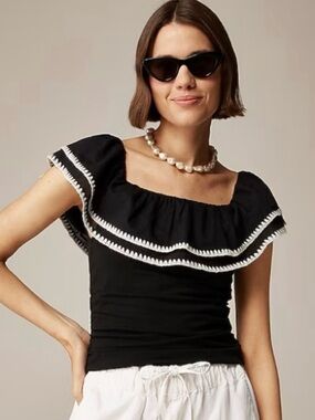 J. Crew Off-the-shoulder ruffle top in stretch cotton blend Large NWT